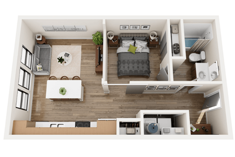 a bedroom with a bed and a desk